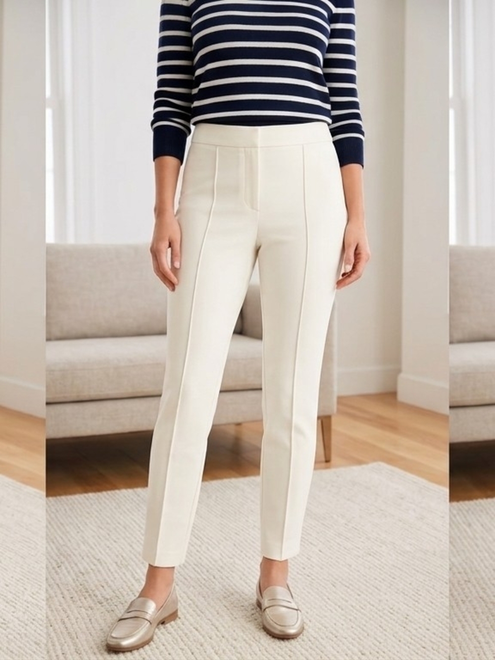 Talbots Pintuck Bi-Stretch Ankle Pants Off-White Cream Size 8 EUC